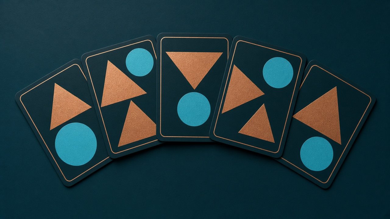 Cartes géométriques cuivre et cyan en éventail