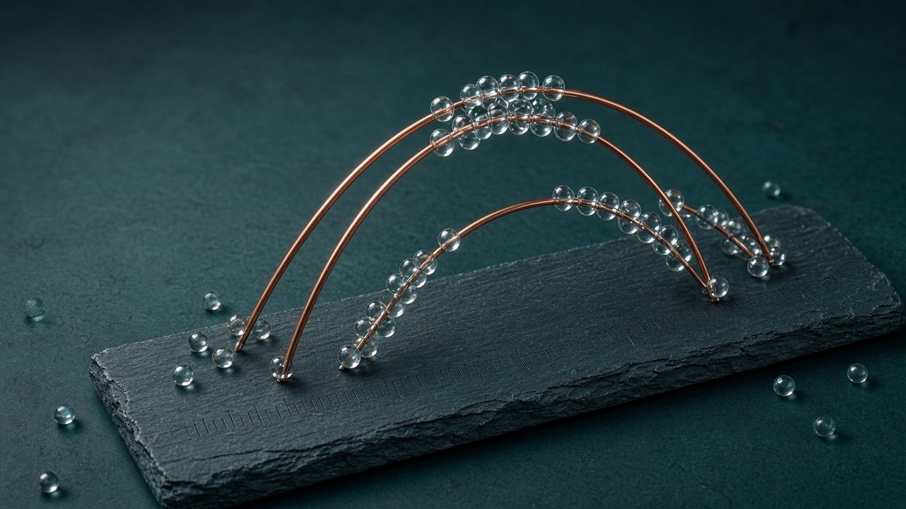 Arcs de fil de cuivre et billes de verre, modèle physique d'une courbe