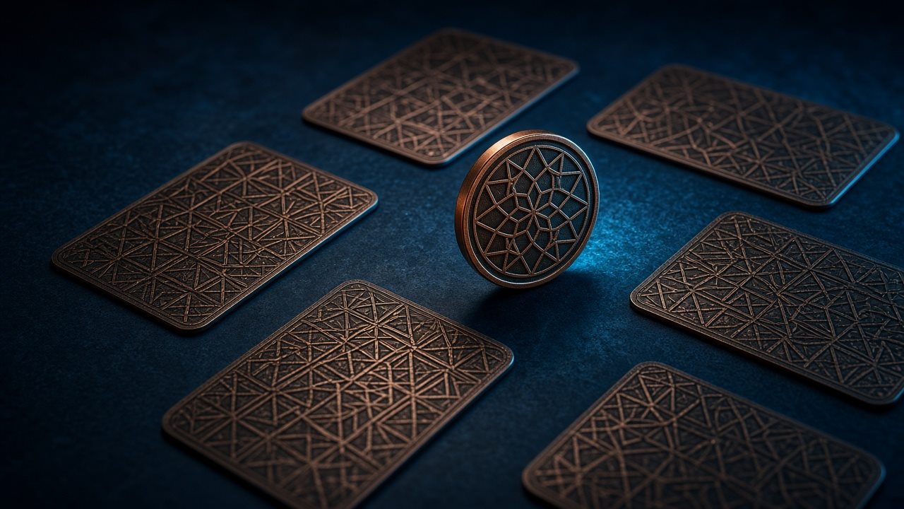 Cartes retournées et un jeton de cuivre