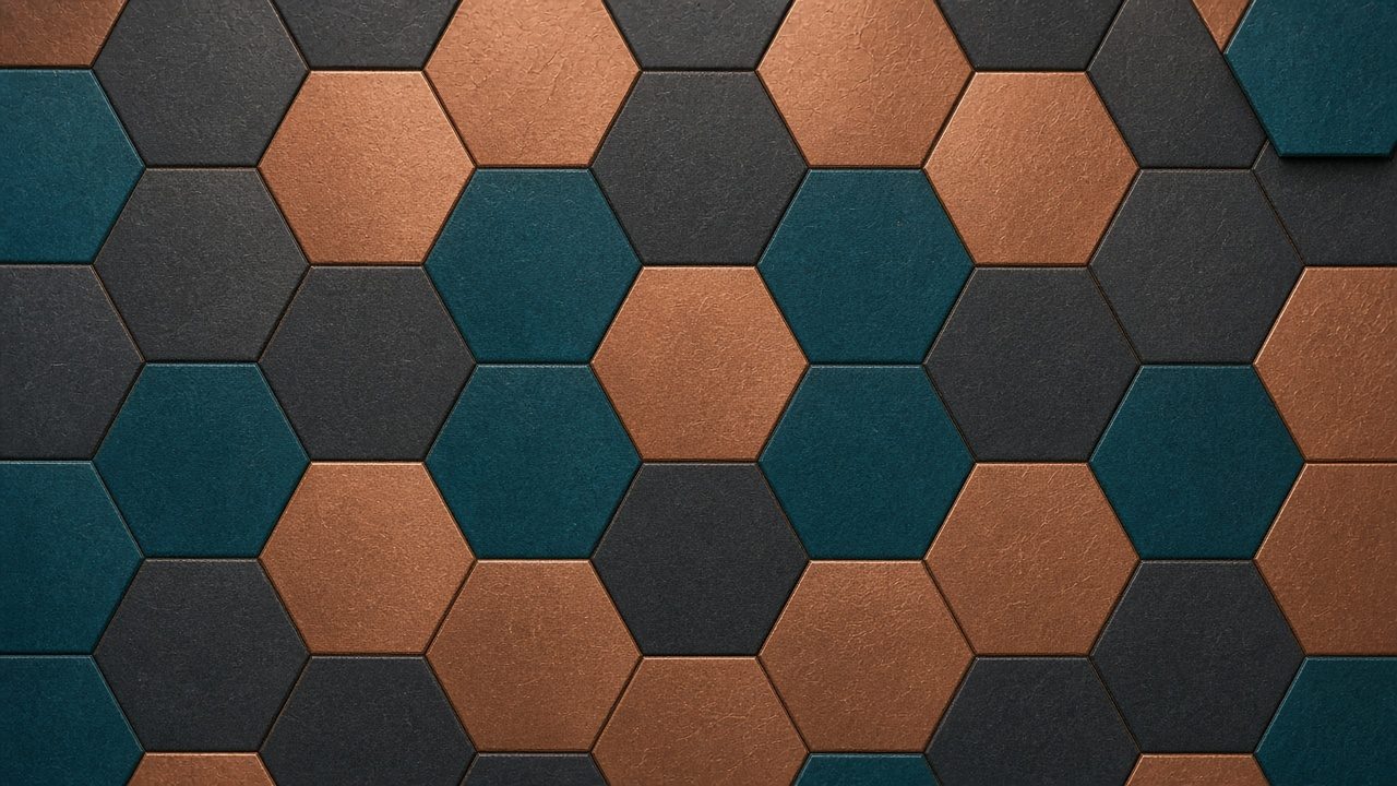 Tuiles hexagonales cuivre et ardoise vues du dessus